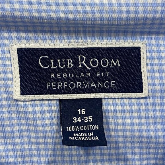 CLUB ROOM Performance Men’s Long Sleeve Cotton Dress Shirt 16/34-35 Blue Check - Picture 4 of 7